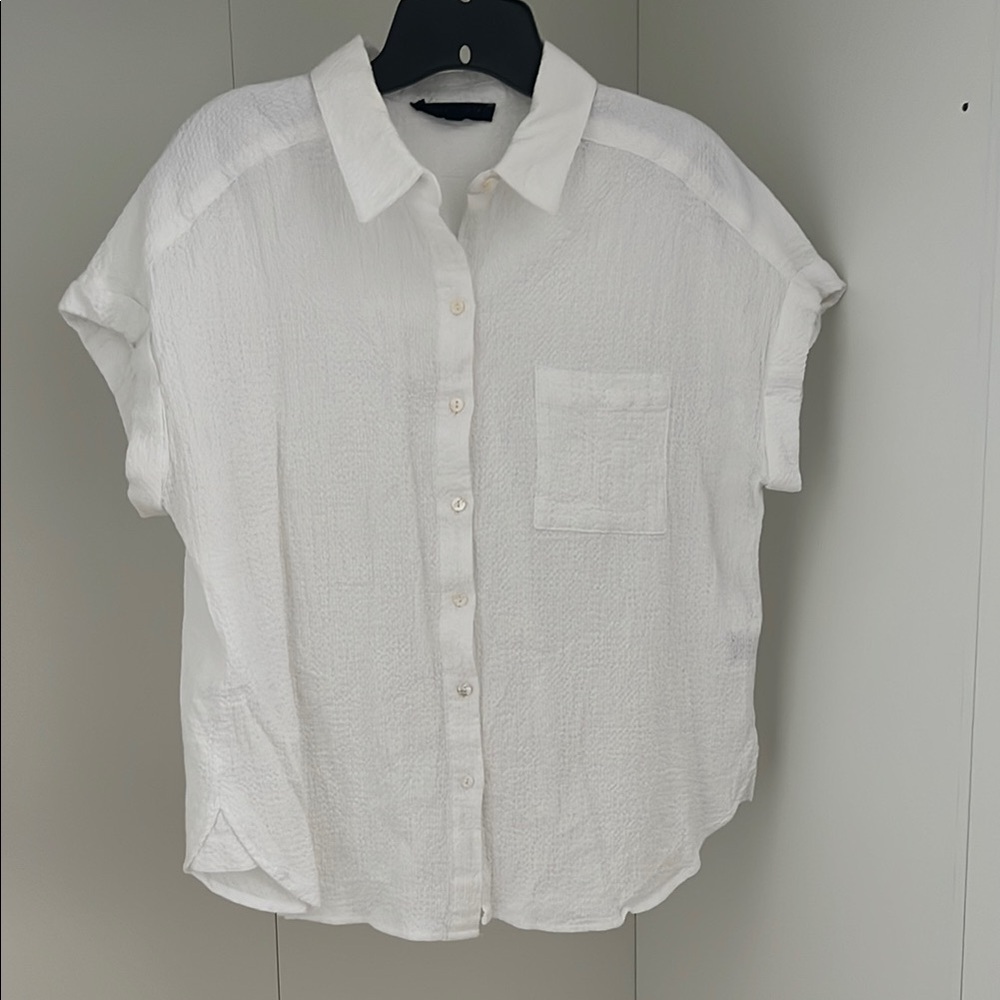 White Short Sleeve Button-Up Shirt